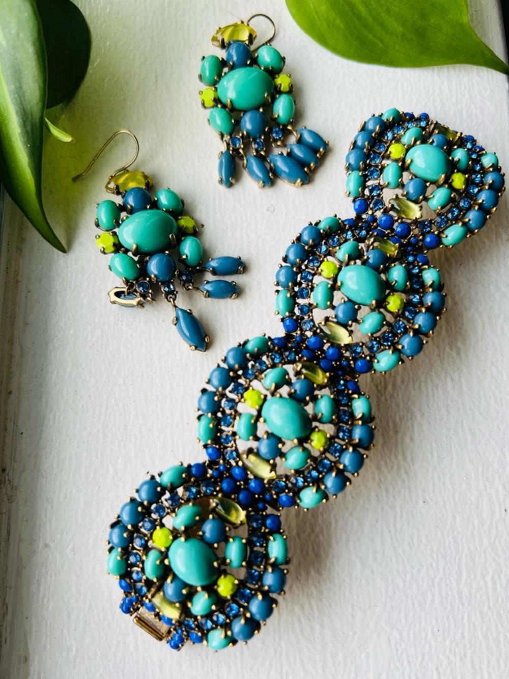 Stella & Dot Turquoise & Blue Statement Bracelet and Earrings Set